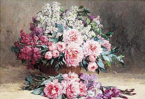 Lilac and Peonies with Irises by Pauline Caspers