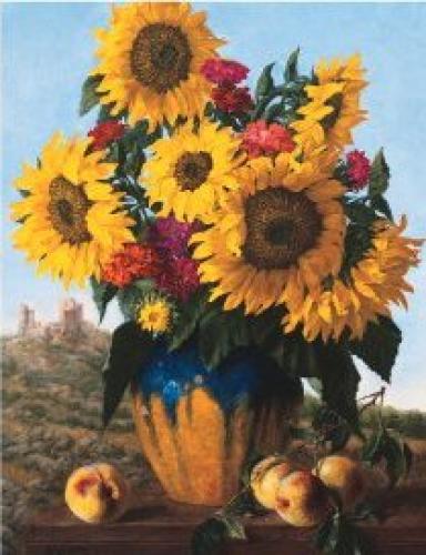 Sunflowers Over Castle Ruin by Joe Anna Arnett