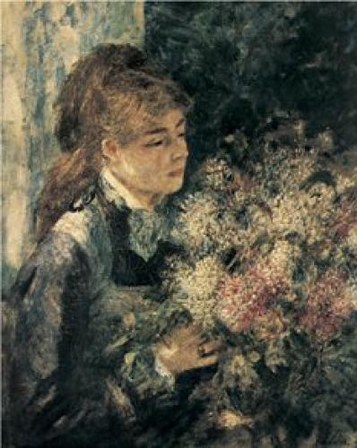 Woman with Lilacs 1877 by Pierre Auguste Renoir