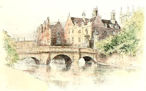 Cambridge View St Johns Restrike Etching by Anonymous