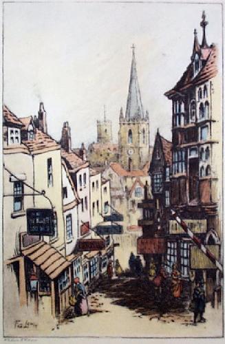 Old Christmas Steps Restrike Etching by Lewin