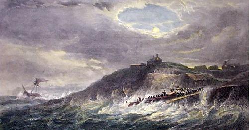 Launch of the life boat Whitby Restrike Etching by Edward Duncan