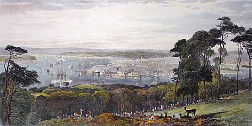 Devonport From Mount Edgecombe Restrike Etching by Edward Duncan