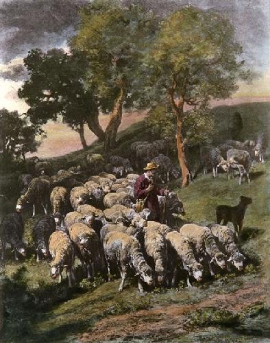 Shepherd and his Flock Restrike Etching by Jacques