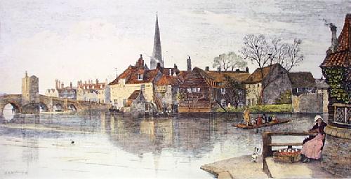 St Ives Huntingdon Restrike Etching by Holloway