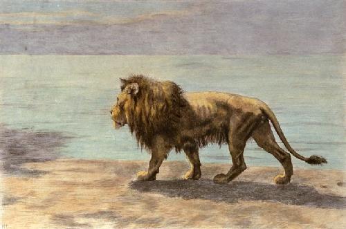 Lion on the Prowl Restrike Etching by Herbert Thomas Dicksee
