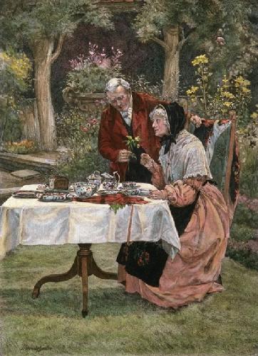 Tea in the Garden Restrike Etching by Walter Dendy Sadler