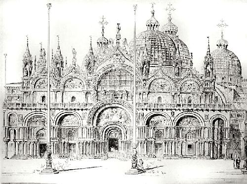 St Marks Cathedral Front Restrike Etching by Anonymous