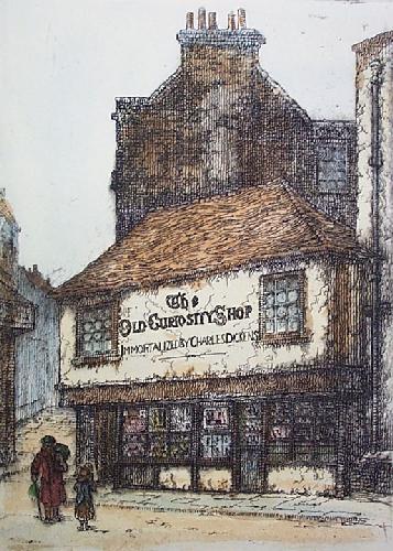 Old Curiosity Shop Man and Child Restrike Etching by Anonymous
