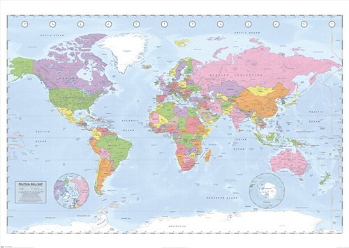 World Map Vintage Style Art Poster Print. Political World Map