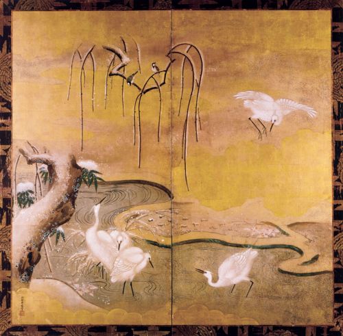 Egrets and Willows by Anonymous