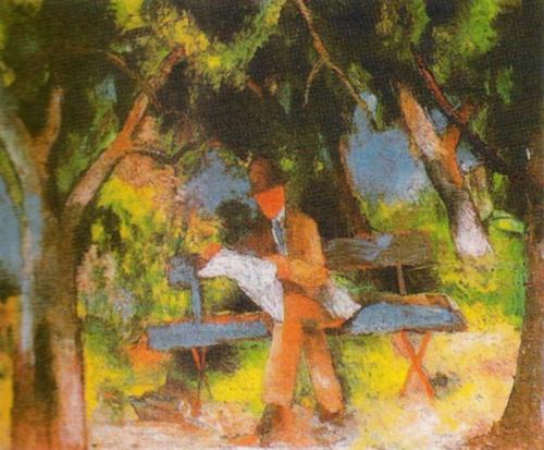 Lesender Mann in Park by August Macke