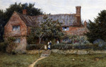A Surrey Cottage With A Mother And Her Children giclee art print