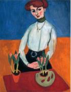 Fanciulla con tulipani art print