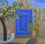Blue Door with Lemon Tree giclee art print