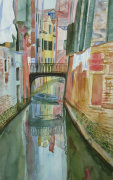 Boat under the bridge giclee art print