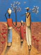 La famille et l'arbre bleu art print