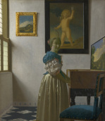A Young Woman standing at a Virginal giclee art print