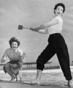 Cricket on Bournemouth beach, 1954 giclee art print