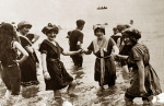 Edwardian ladies paddling in the sea, 1906 giclee art print