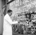 Grocer pricing goods, Forest Gate 1955 giclee art print
