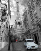 Paris - Red Girl, Blue Car art print