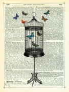 Bird Cage and Butterflies giclee art print