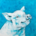 Pig on Blue giclee art print