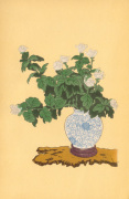 White Chrysanthemum in Sometsuke Round Vase giclee art print