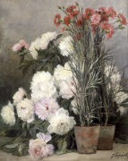 Peonies and Red Carnations giclee art print