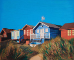 Beach huts and boat art print