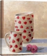 Peter McGowan art print - Breakfast Heart Bowls, Jug and Rose poster