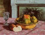 Bowl of Pears, Bread and a Glass on a Table art print