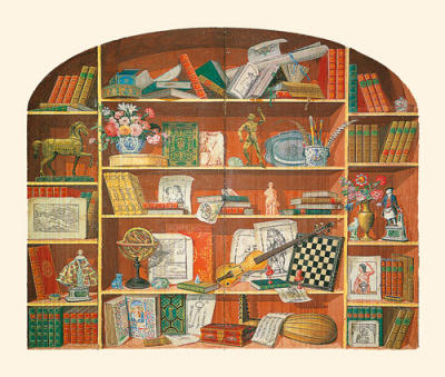 Trompe L'Oeil of a Bookcase Including Artistic Artefacts art print by Anonymous