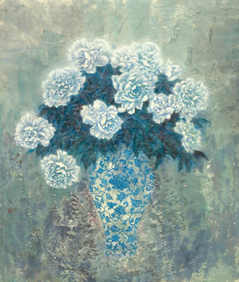 White Peonies art print by Cai Xiaoli