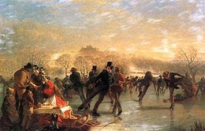 Skaters on Duddingston Loch, Edinburgh art print by Charles Lees
