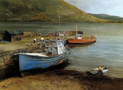 Fishing Boats on Lake Connemara art print by Clive Madgwick