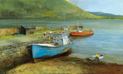 Fishing Boats on Lake Connemara art print by Clive Madgwick
