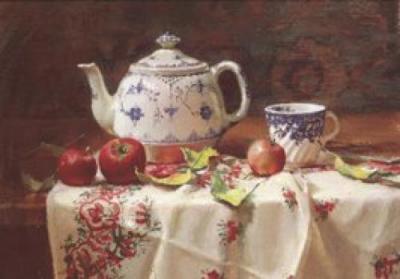 Apples and Tea art print by Del Gish