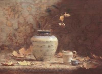 Autumn Leaves and Tapestry art print by Del Gish