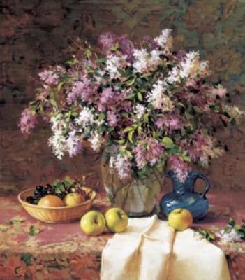 Lilacs in Bloom art print by Del Gish