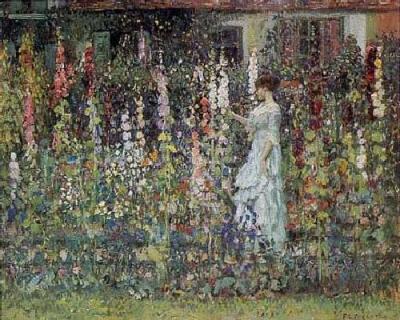 Hollyhocks art print by Frederick Frieseke