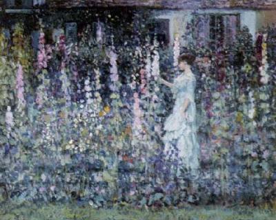 Hollyhocks art print by Frederick Frieseke