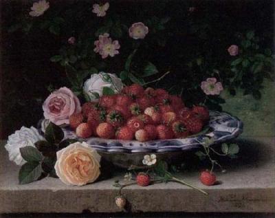Strawberries, Roses art print by Hammer