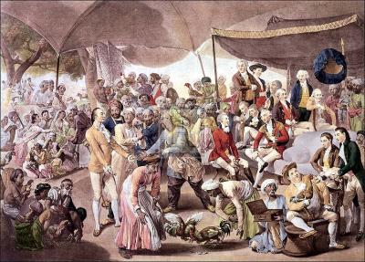 Colonel Mordaunts's Cock Match art print by Johann Zoffany