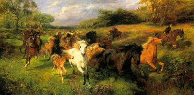 Colt hunting in the new forest art print by Lucy Kemp-Welch