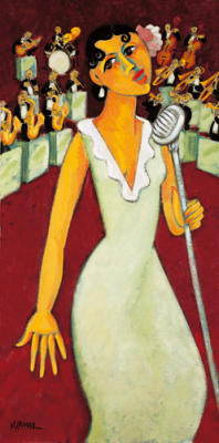 Singer with band art print by Marsha Hammel