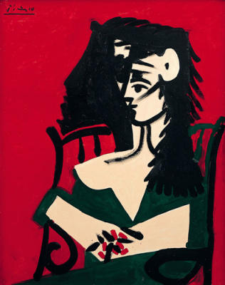 Jacqueline a Mantille sur Fond Rouge art print by Pablo Picasso