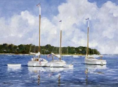 Moored Cat Boats art print by Ray Ellis