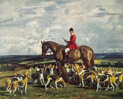 Stanley Barker and the Pytchley Hounds art print by Sir Alfred Munnings